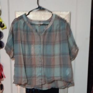 💜 3/$15💜Lucky Brand Multicolor Plaid Sheer Button Down Shirt💜